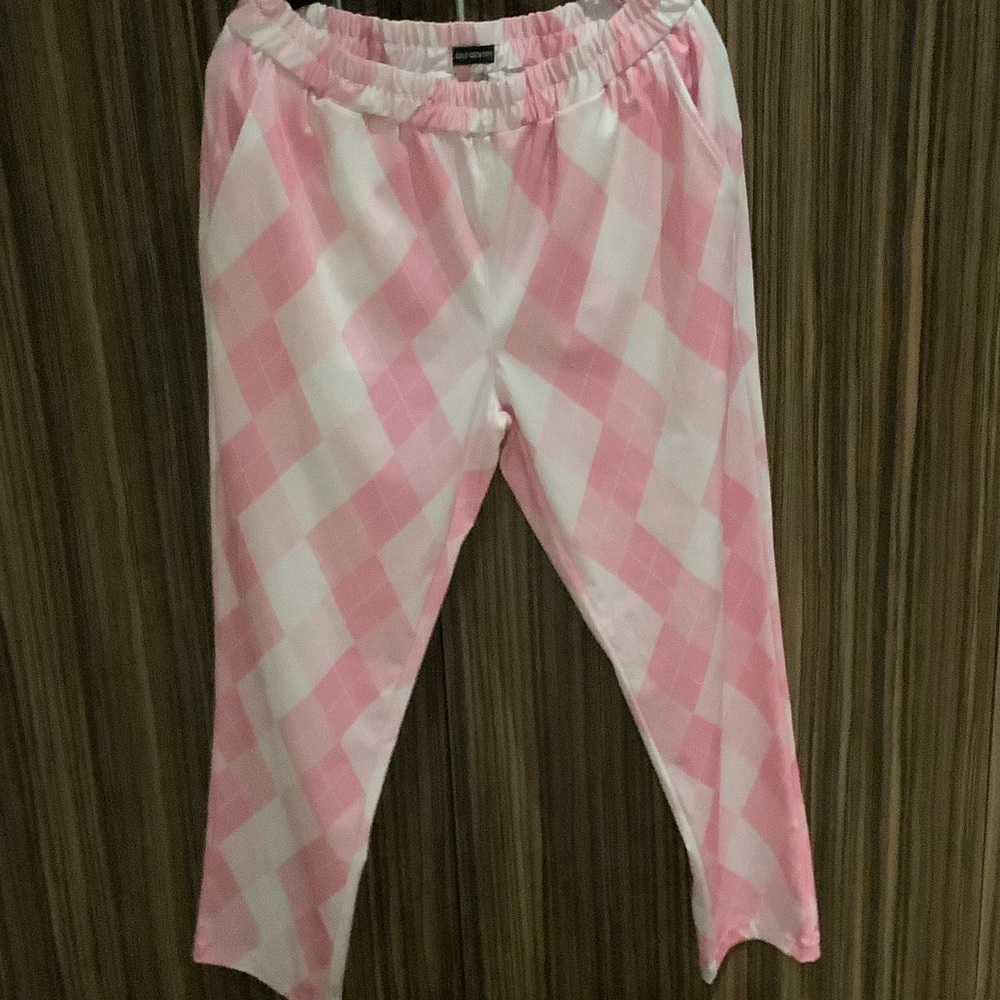 Pink and White Checkered Track Pants